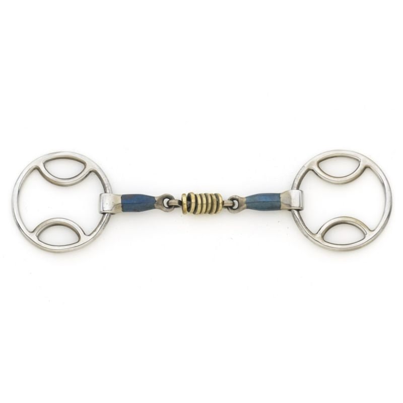 Blue Steel Loop Ring Gag Bit with Brass Rollers
