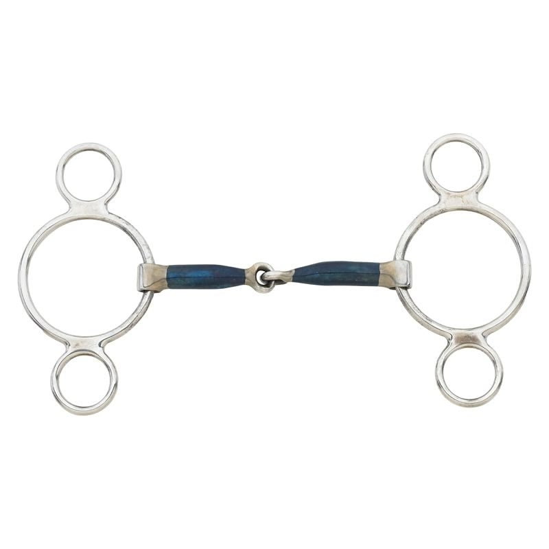 Blue Steel Jointed 2-Ring Gag Bit