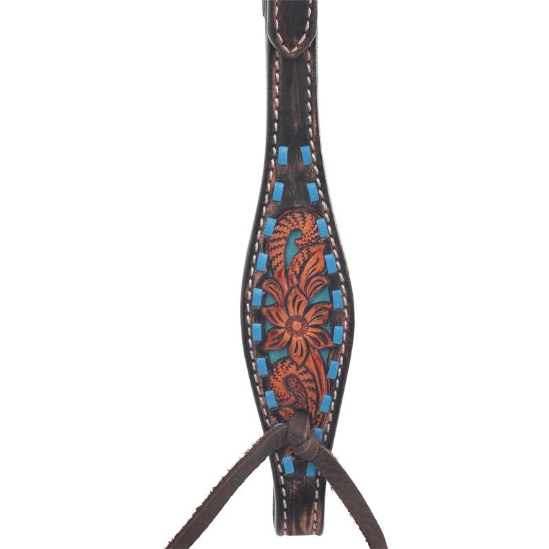 Circle Y Bronco Blue TX Flower One Ear Headstall - Image 2