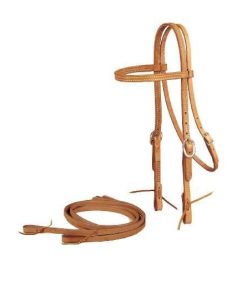 Browband Headstall/Reins-Tie Bit Ends 5/8in Bk/Gry