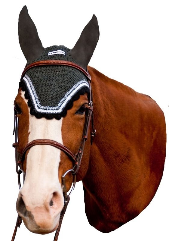 Equine Couture Fly Bonnet wSlv Lurex Cob Blk/Wht - Image 2