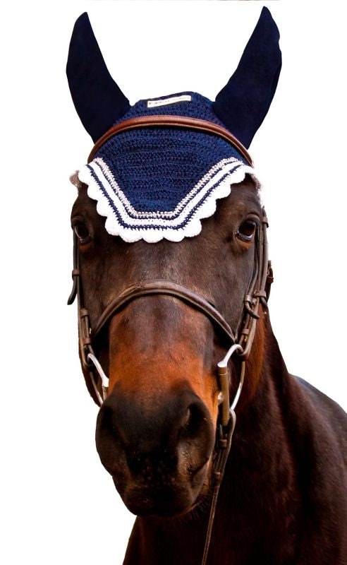 Equine Couture Fly Bonnet wSlv Lurex Cob Blk/Wht - Image 4