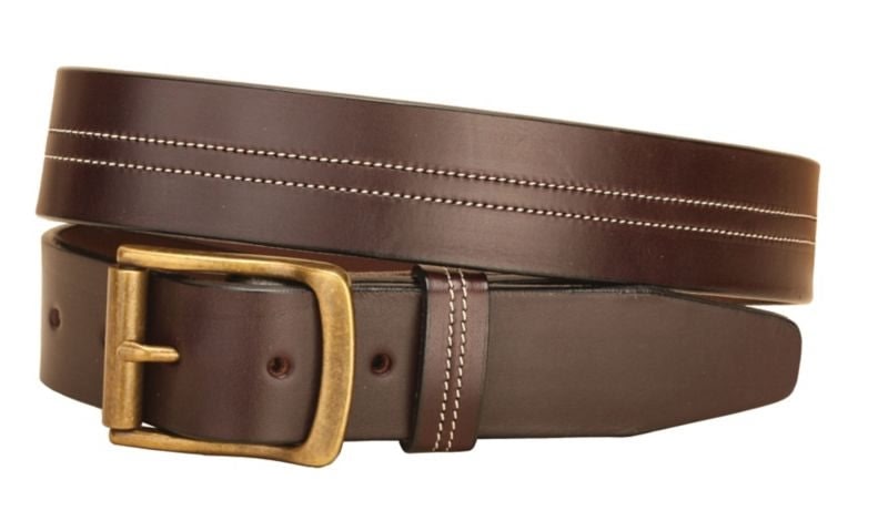 Center Stitched Double Row Leather Belt 28 Bk/Gry - Image 6