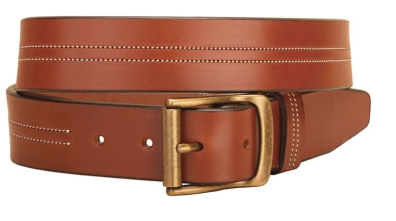 Center Stitched Double Row Leather Belt 28 Bk/Gry - Image 16