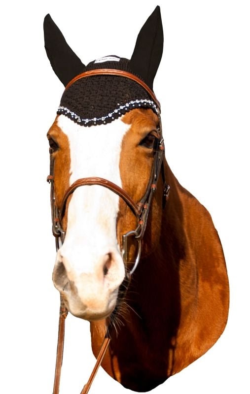 Equine Couture Fly Bonnet With Crystals Cob Blk - Image 3