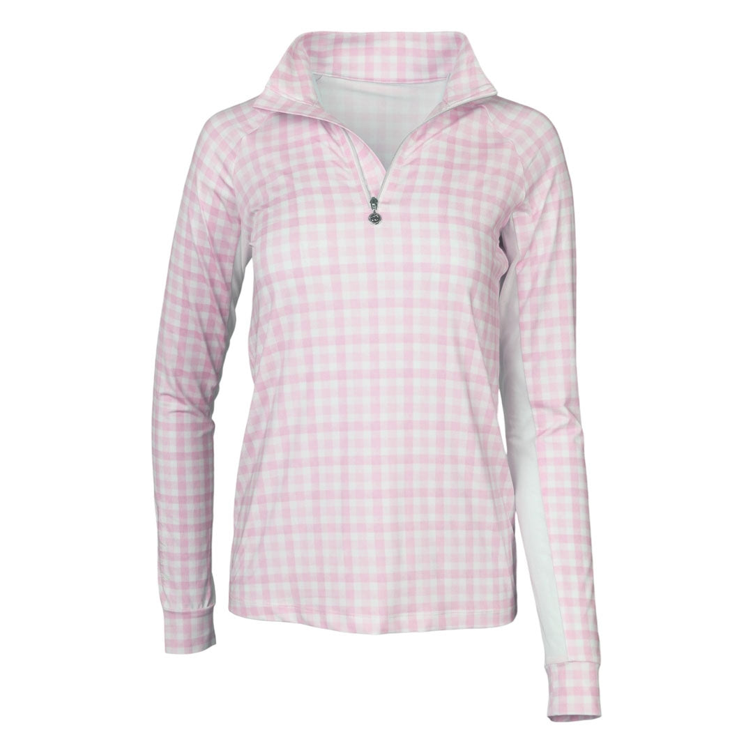 Dapplebay Ladies Gingham 1/4 Zip Long Sleeve Riding Top - Image 2