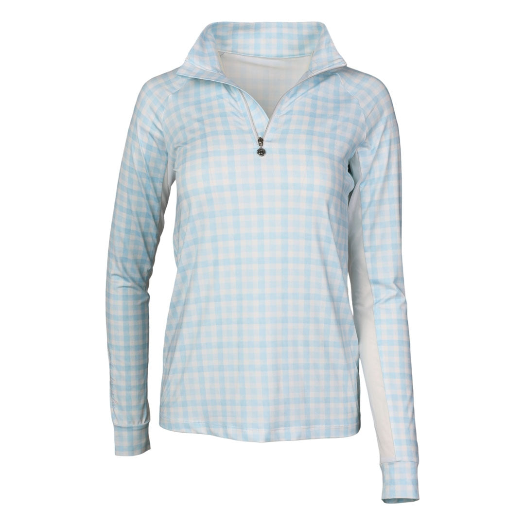 Dapplebay Ladies Gingham 1/4 Zip Long Sleeve Riding Top