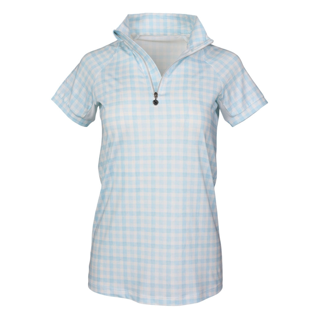 Dapplebay Ladies Gingham Short Sleeve 1/4 Zip Riding Top