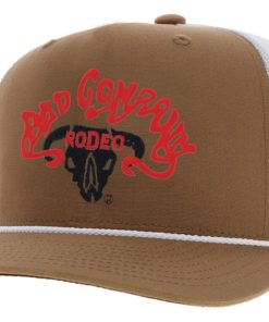 Bad Company Tan / White 5-Panel Trucker with Black / Red Embroidery Logo