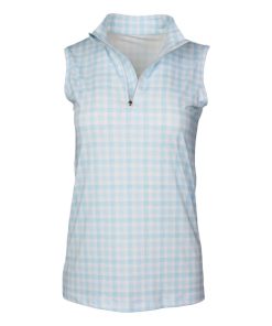 Dapplebay Ladies Gingham 1/4 Zip Sleeveless Riding Top