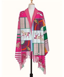 Alternative view of AWST Int'l Horses in Blankets Acrylic Cashmere Scarf