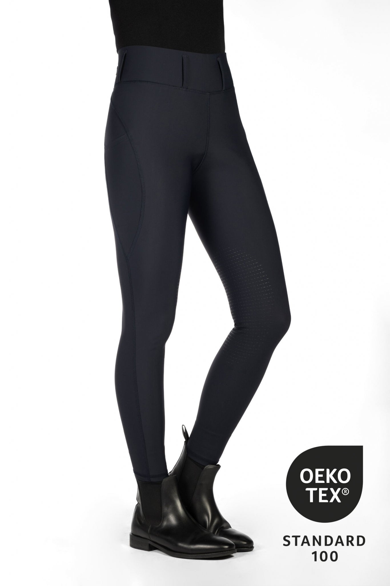 HKM Ladies Jil High Waist Sil. Knee Patch Riding Leggings - Image 11