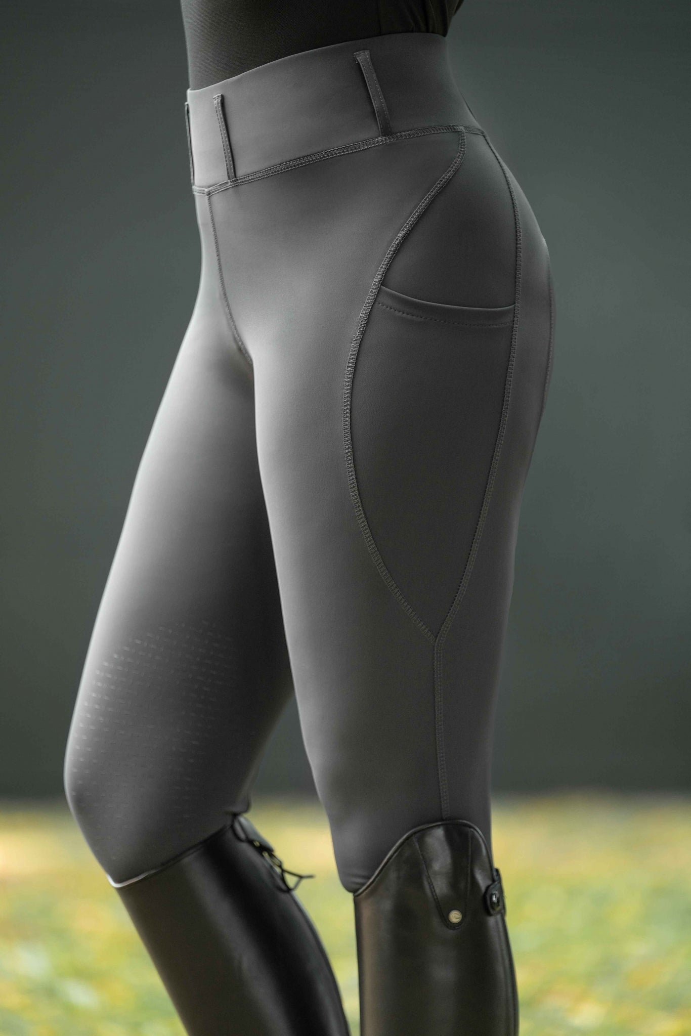 HKM Ladies Jil High Waist Sil. Knee Patch Riding Leggings - Image 16