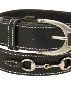 Huntley Equestrian Ladies Stirrup Buckle, Snaffle Bit, 1.5" Inch Width Leather Belt