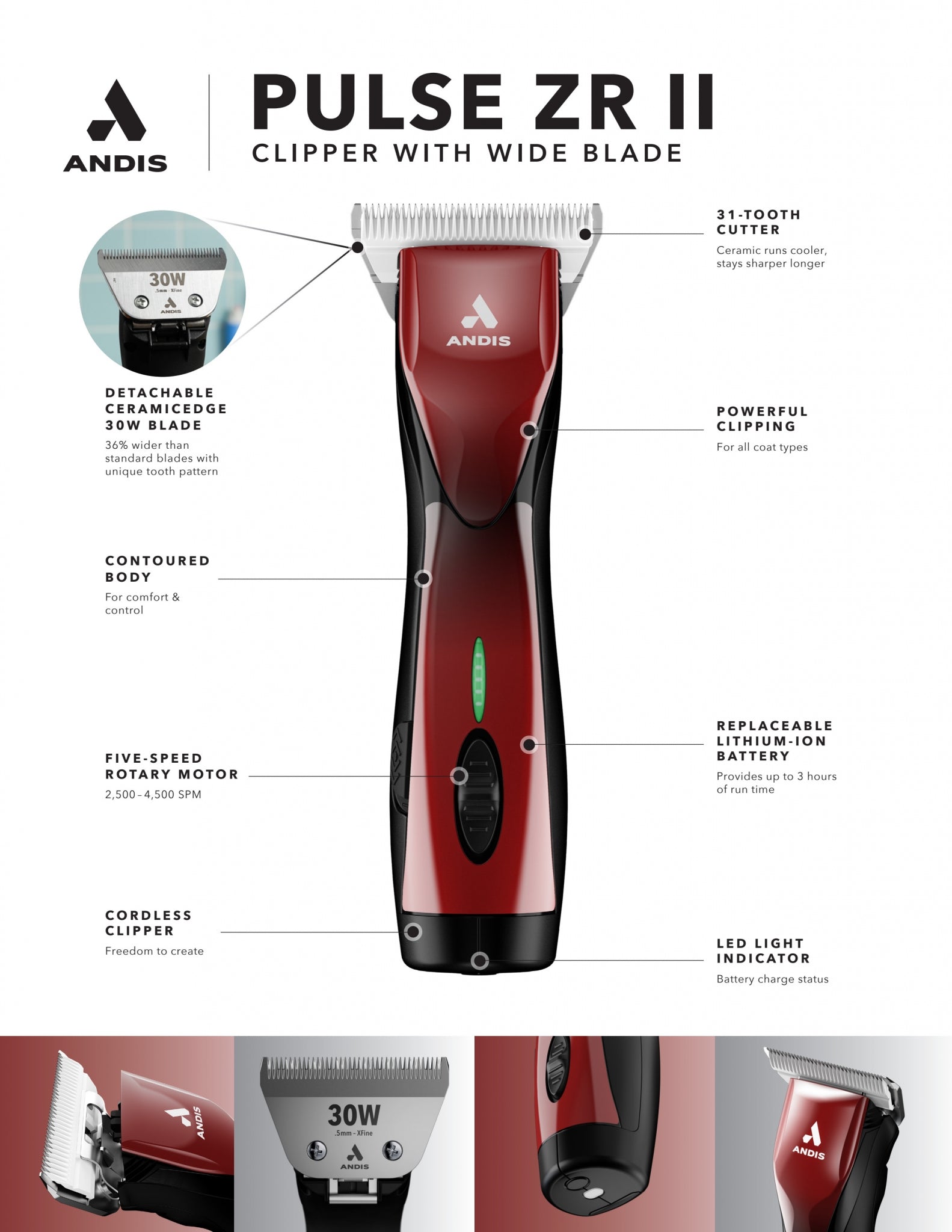 Andis Pulse ZR II Wide Blade Cordless Clipper - Image 2