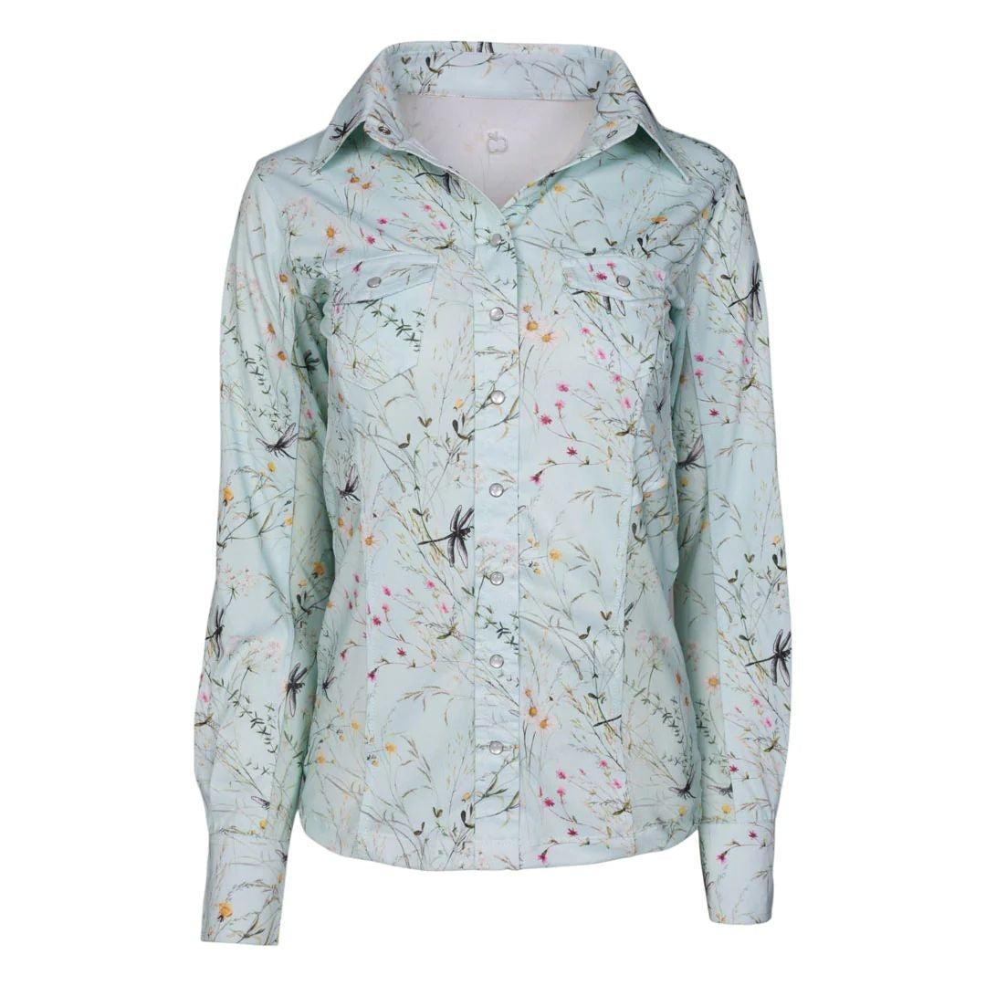 Dapplebay Ladies Dragonfly Meadow Button Down Western Shirt