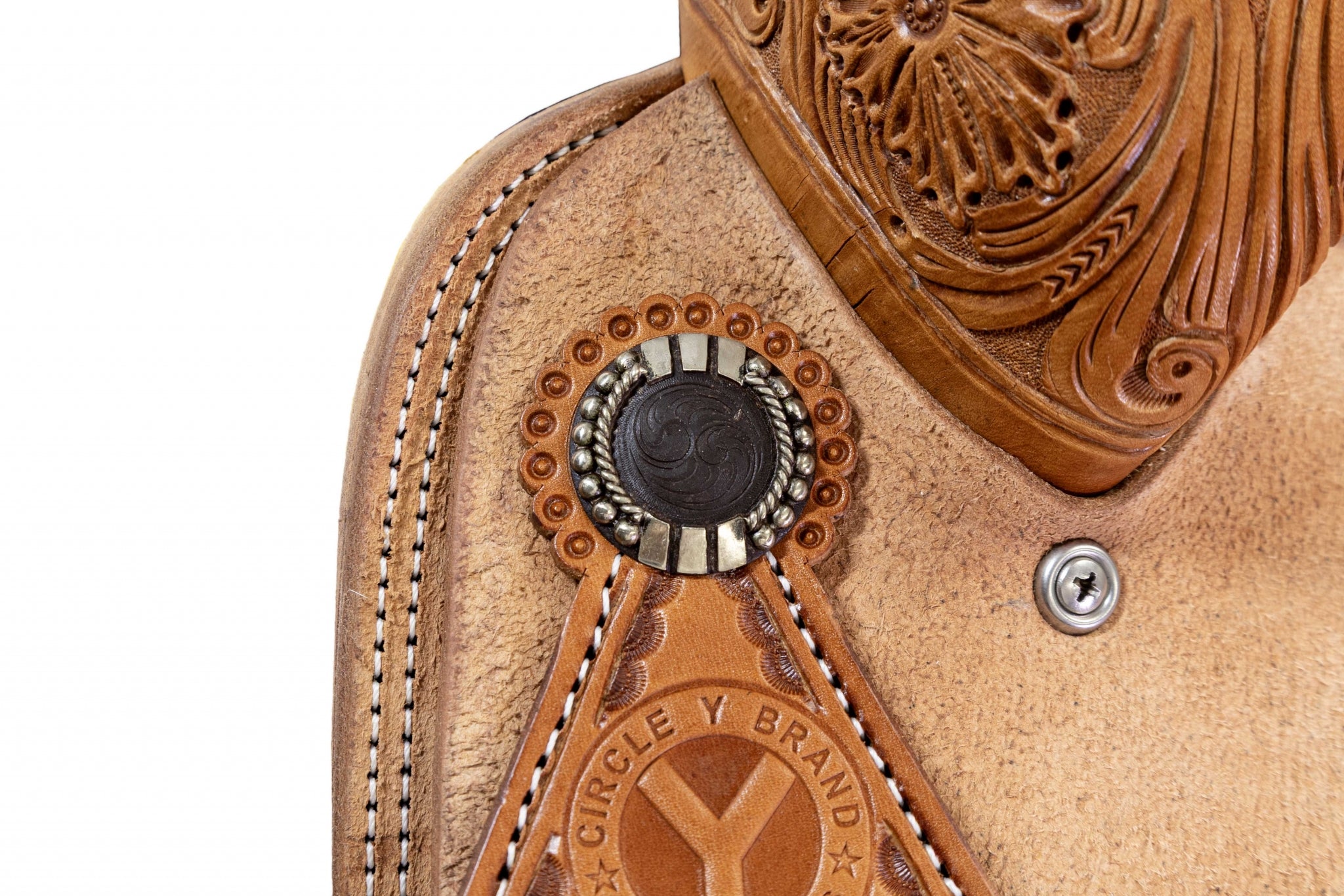 Circle Y PRCA 1/4 Tooled Team Roper Wyoming Saddle - Image 3